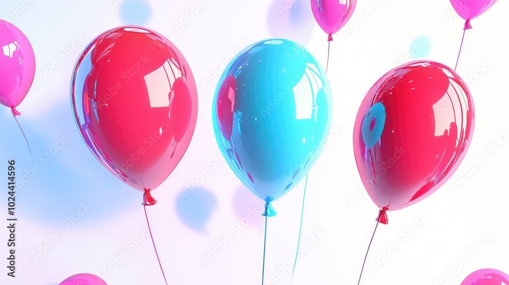 Poster colorful glossy balloons in a 2d cartoon style isolated on a white background anaglyph illustration 