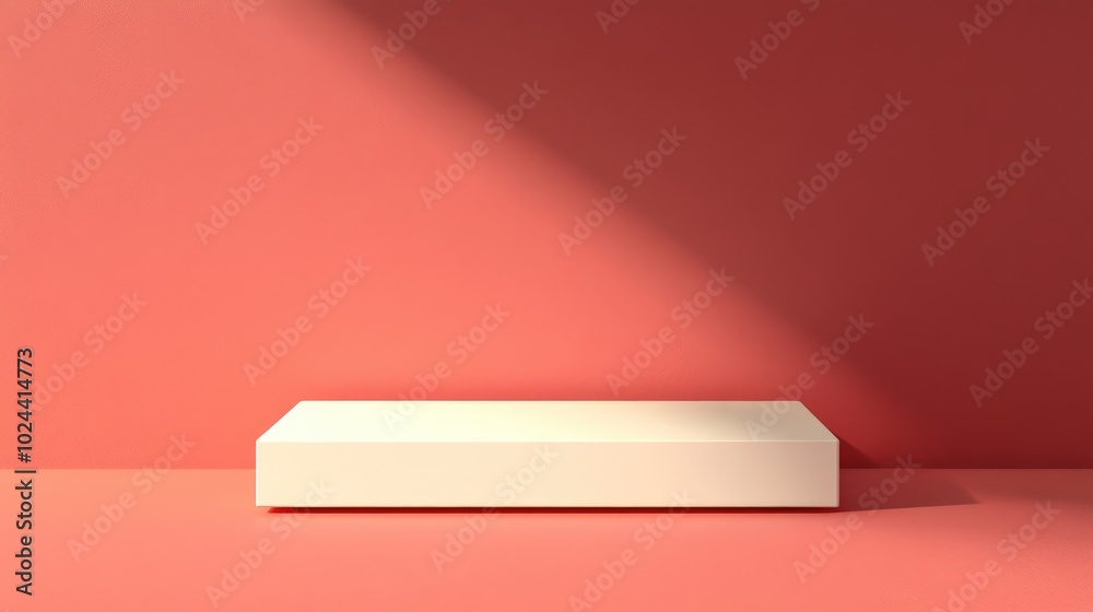 Aufkleber Abstract background featuring a rectangular podium on a red backdrop Ideal for product presentation and mock up displays showcasing cosmetic items on a stage pedestal or platform
