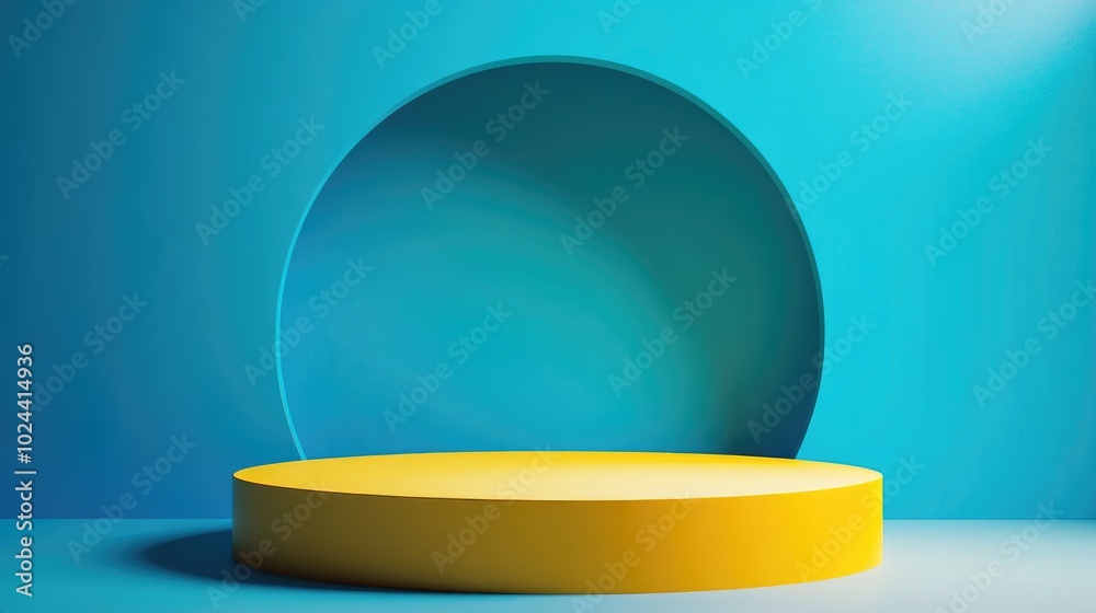 Poster abstract blue geometric background for presentations and exhibitions 3d rendered round podium for pr