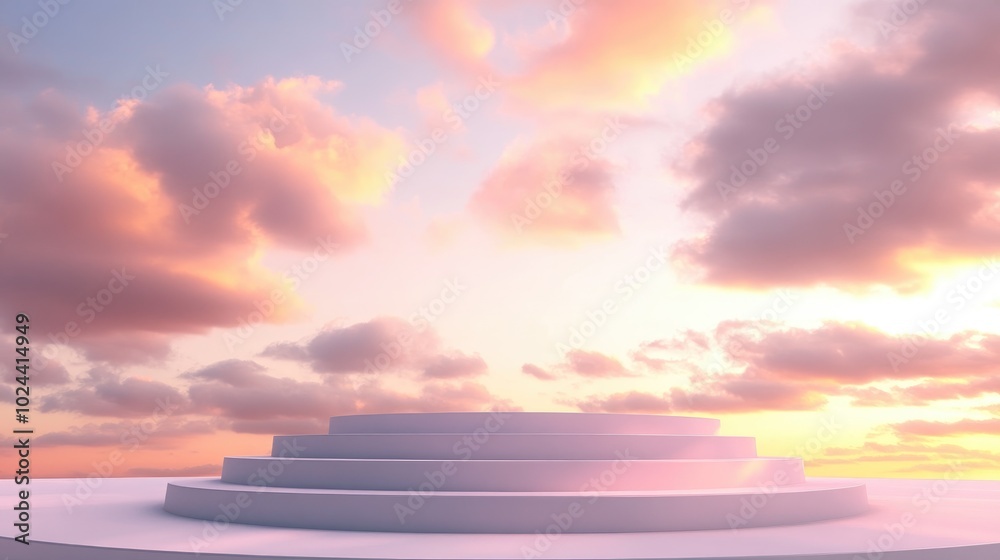 Poster 3d rendering of a podium stand against a peach sky background