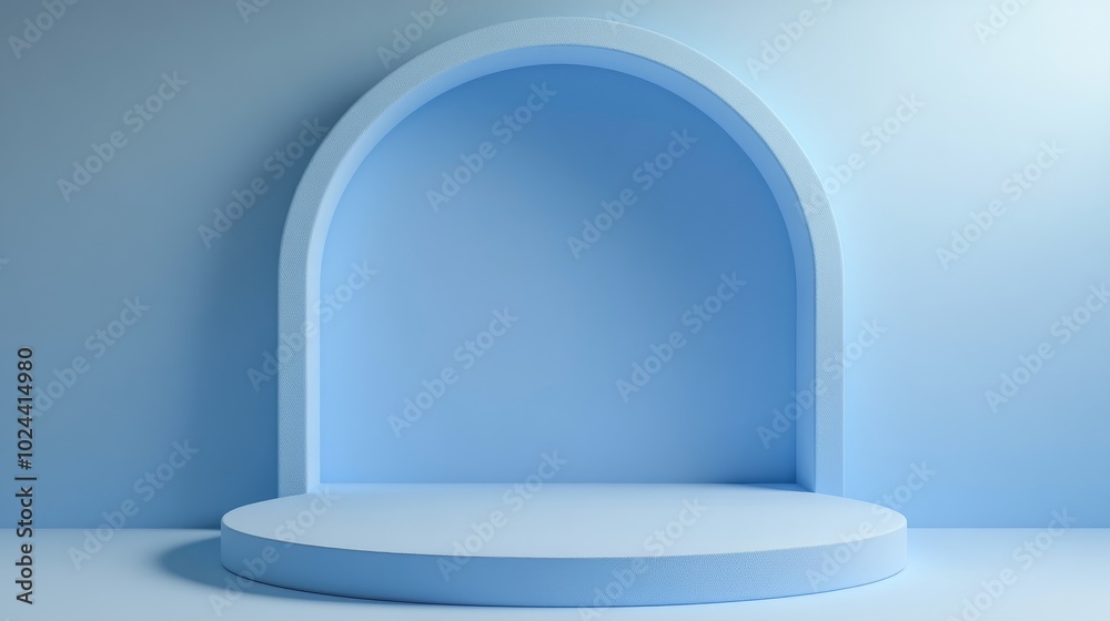 Poster blue display stand or podium pedestal with empty backgrounds for advertising purposes 3d rendering