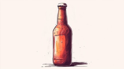 2D cartoon style illustration of a craft beer bottle created in ink and hand drawn technique set against a white background