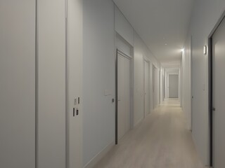 Modern Minimalist Hallway With Wooden Flooring and White Walls