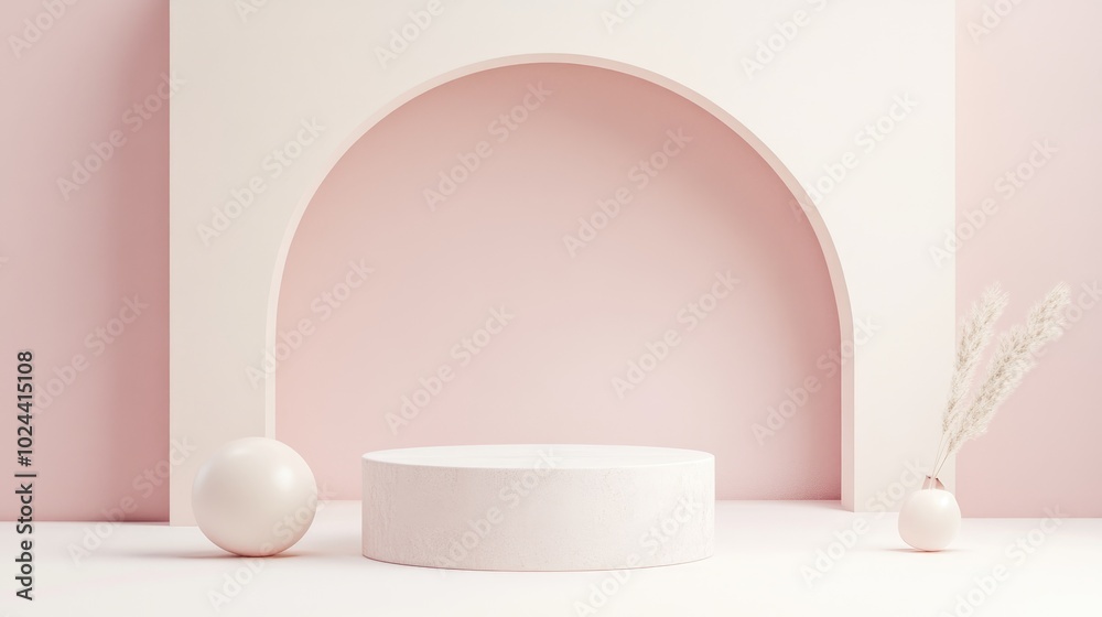 Aufkleber abstract background featuring a vacant podium for product and cosmetic displays with a pastel cream 