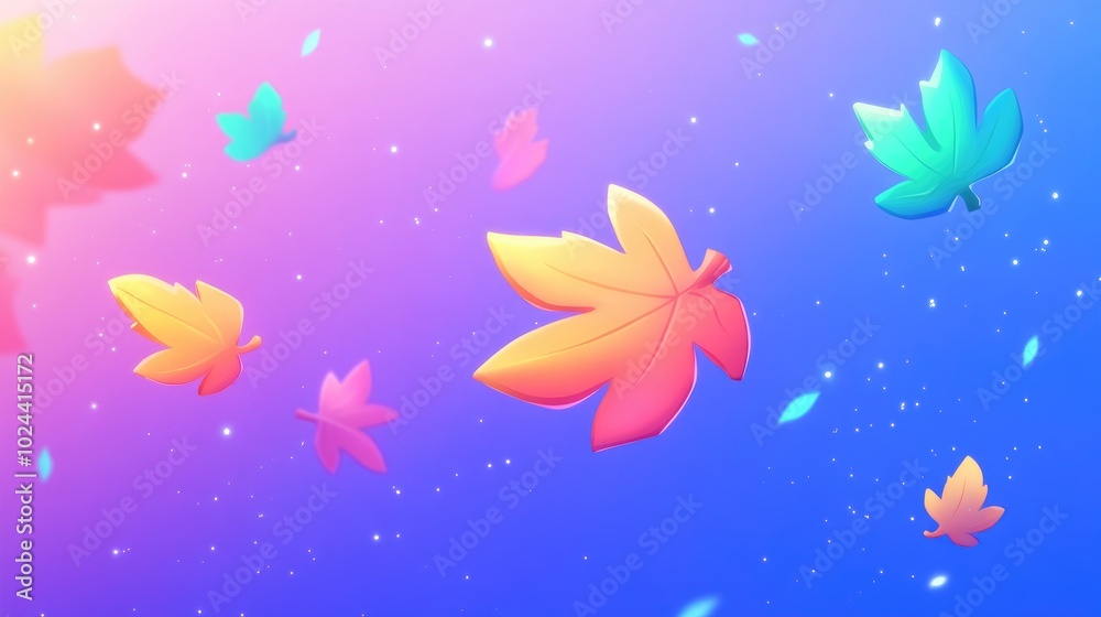 Aufkleber Abstract background featuring floating maple leaves against a blurred backdrop