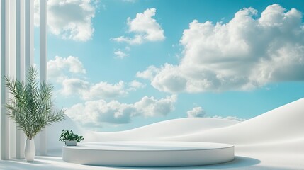 Minimalist Studio Podium on Sandy Beach