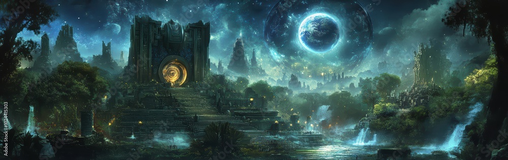 Wall mural the nexus of afterlives: a cosmic hub where different concepts of the afterlife converge.