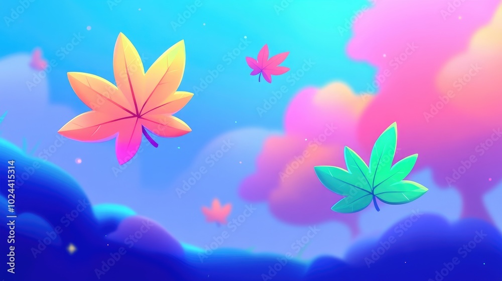 Aufkleber Abstract background featuring floating maple leaves against a blurred backdrop