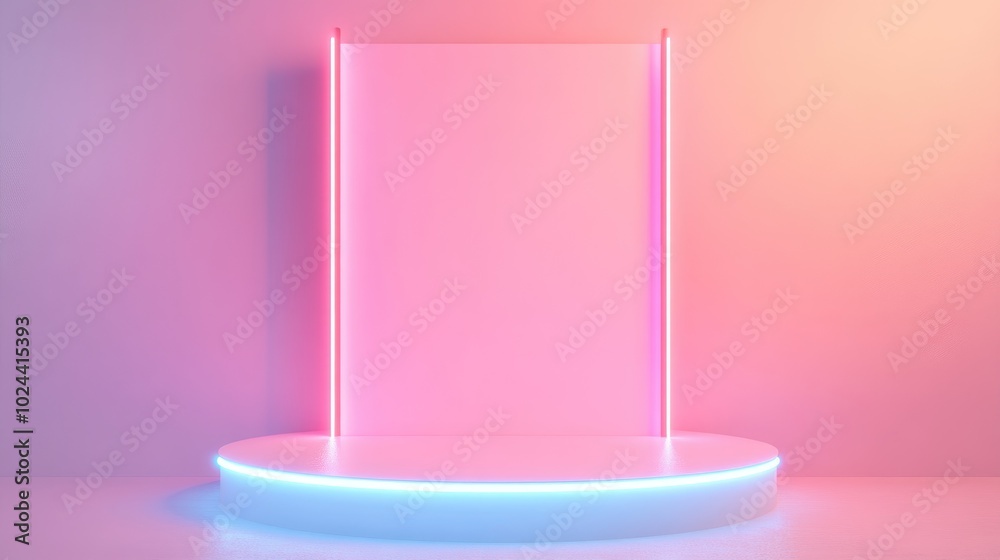 Poster blank product display featuring neon lights against a pastel colored background 3d rendering