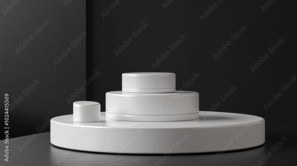 Poster 3d white podium rendering for cosmetic product display on black background