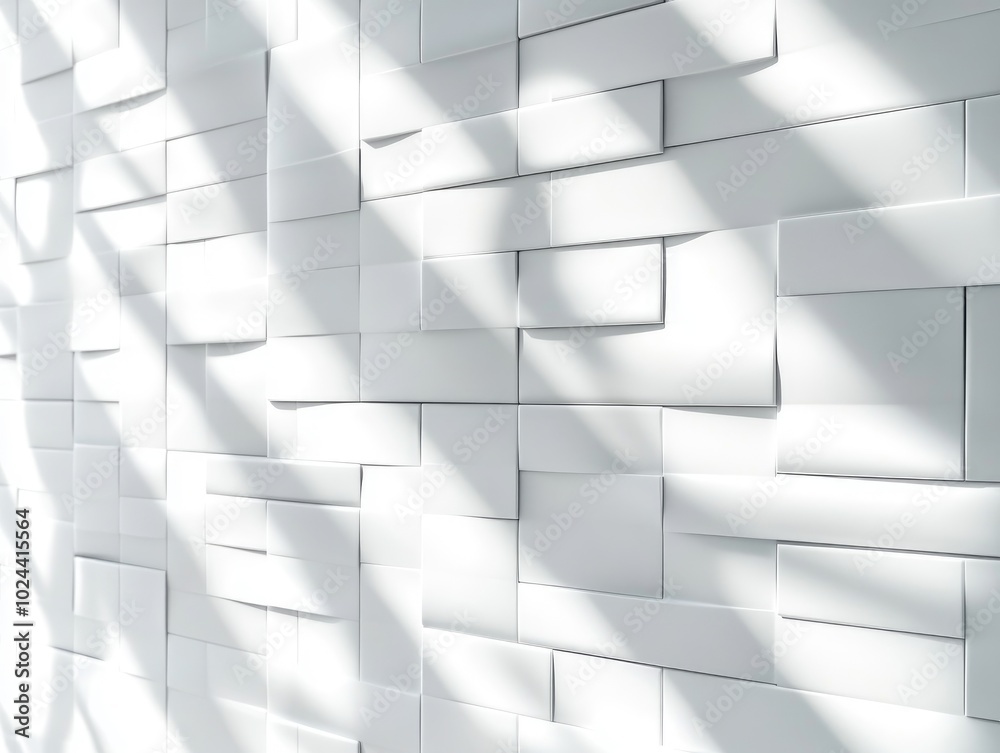 Poster Abstract white background featuring a brick shadow texture 3D geometric design with a sleek clean white surface Vector representation of an interior wall panel pattern