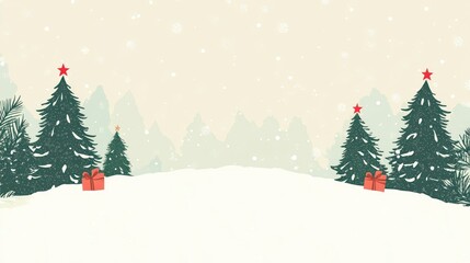 Christmas Themed Game Background Featuring Snow Christmas Trees And Festive Lettering Winter Forest Setting For Customizable Design With Ample Blank Space