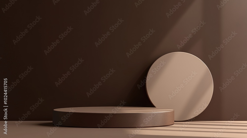 Aufkleber Brown podium set against a brown backdrop Minimalistic mockup background suitable for product display 3D rendering