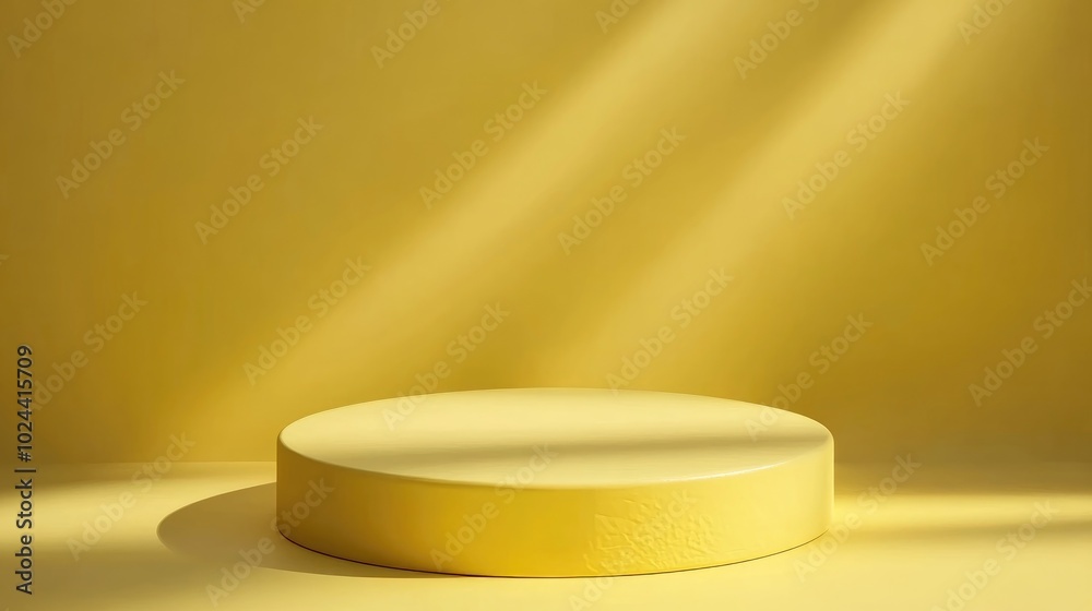 Aufkleber 3D rendering of a minimalistic yellow podium set against an abstract background Ideal for advertising design including cosmetics technology food fashion and luxury product displays Illustration su