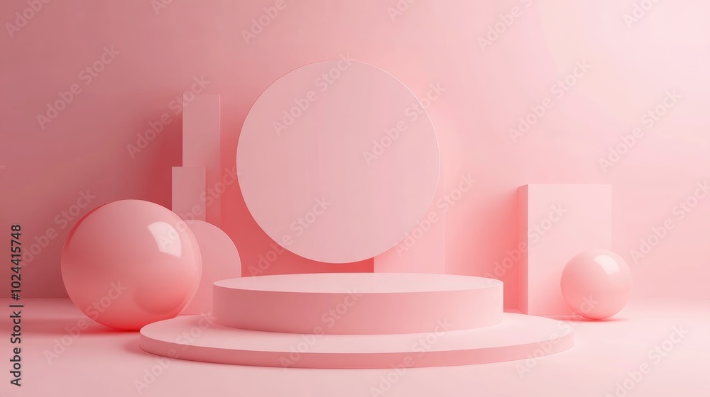 Aufkleber Abstract pink geometric shape background modern minimalist mockup for podium presentation or display 3D rendering