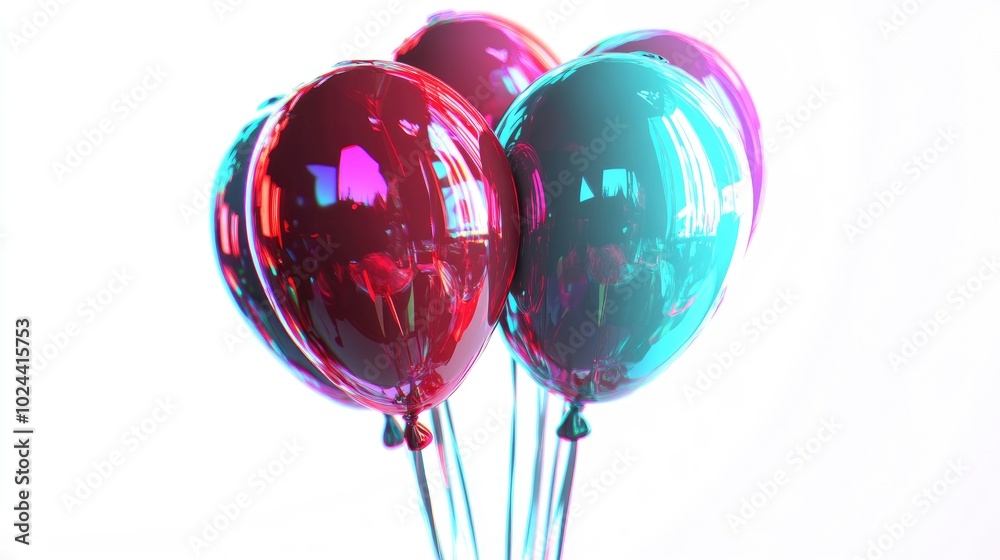 Poster colorful glossy balloons in a 2d cartoon style isolated on a white background anaglyph illustration 