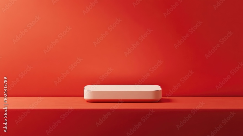 Aufkleber Abstract background featuring a rectangular podium on a vibrant red surface suitable for showcasing cosmetic products in a mock up presentation