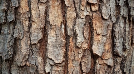Obraz premium Close-up of the rough, textured bark of a tree, featuring deep grooves and crevices, showing a natural wood pattern.