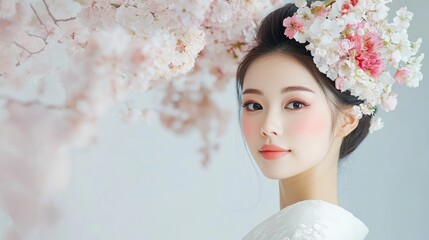 Portrait of Woman in Cherry Blossom Setting