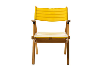 Yellow wooden folding chair isolated on transparent or white background