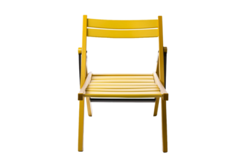 Yellow wooden folding chair isolated on transparent or white background