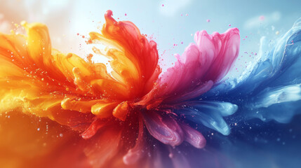 Fototapeta premium Abstract 3D Rendering with Rainbow Color Ink Spill Effect on Black Background
