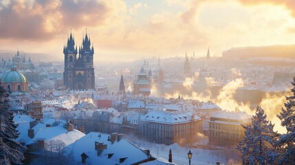 Obraz premium Frosty Prague: cathedrals & towers