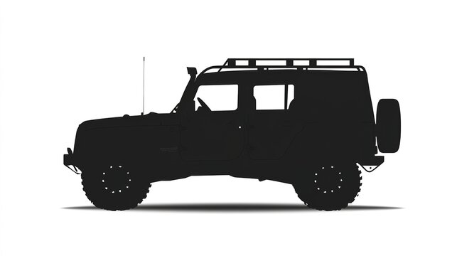 recommend clip art: Standard silhouette of an off-road vehicle against a clean white background. The design captures the rugged and robust features of the vehicle, emphasizing its capability for adventure and exploration
