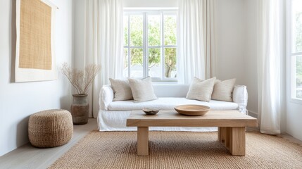 Rustic Linen Curtains with Natural Texture in Bright Room