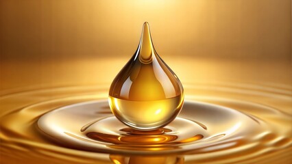Fototapeta premium Oil drop on golden water surface for winter skincare.