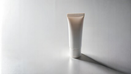Winter sunscreen tube with soft shadow on white background.