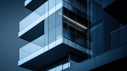 Obraz premium Modern architectural design featuring glass balconies and sleek lines.