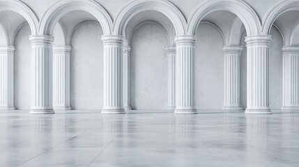 Elegant white hall with classic arches columns
