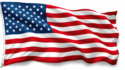 A close-up view of the American flag, showing its red and white stripes and blue field with white stars. The flag is waving gently, creating soft folds and creases in the fabric.