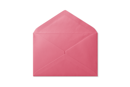 Opened pink paper envelope mockup isolated on a transparent background, PNG. High resolution. 