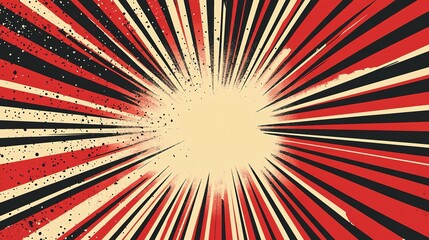 Fototapeta premium A captivating pop art comic-style background featuring dynamic zooming lines that evoke a sense of motion and excitement. The design is crafted exclusively with vibrant red colors and multiple shapes,