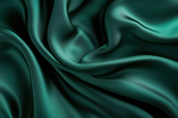 Obraz premium A luxurious, dark green silk fabric folded and draped, creating soft, flowing waves