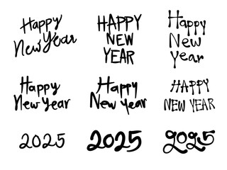 Happy New Year 2025 Font Design Elements