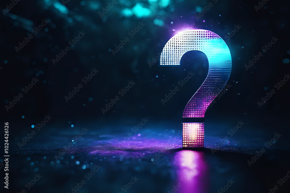 Sticker digital 3d question mark on dark blue background - generative ai