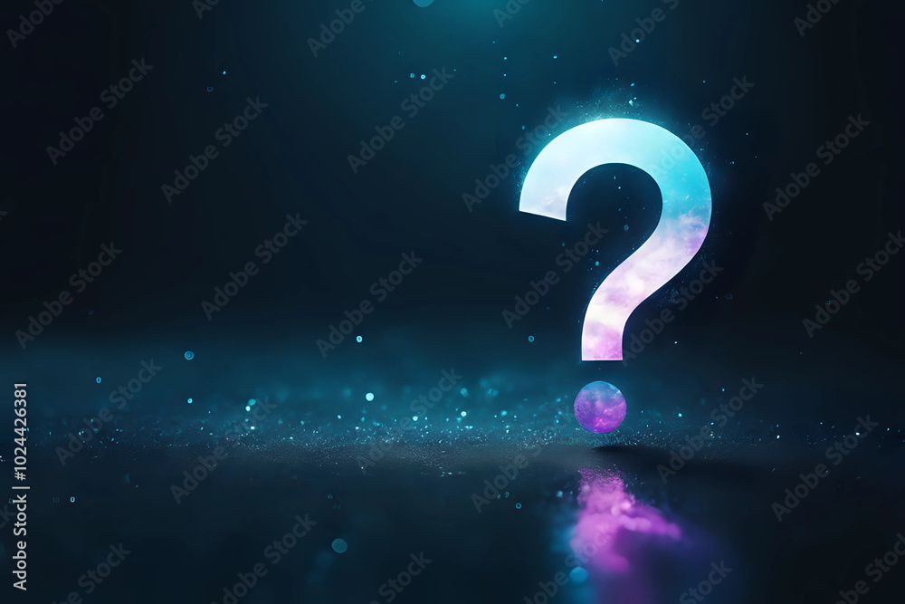 Sticker digital 3d question mark on dark blue background - generative ai