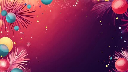 Fototapeta premium Vibrant Festive Background with Tropical Leaves and Balloons