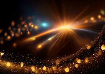 Obraz premium Abstract gold and black background with bokeh lights and a glowing center.