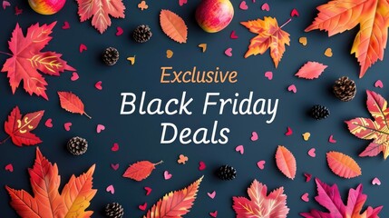 Exclusive Black Friday deals banner featuring autumn leaves and festive decorations