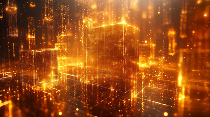 Obraz premium Abstract Golden Cube Digital High Technology Background