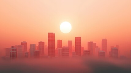 Obraz premium A striking 3D illustration depicting air pollution enveloping a city skyline, showcasing a smog-filled environment.