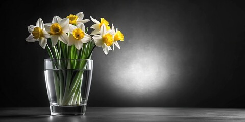 Low angle view of daffodils in black and white pattern