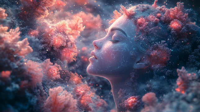 Abstract Human Brain and Think Mind Consciousness Background