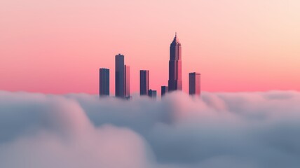 Fototapeta premium A striking 3D illustration depicting air pollution enveloping a city skyline, showcasing a smog-filled environment.