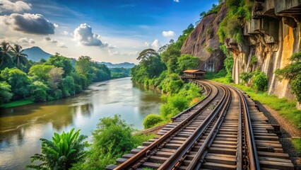 Low angle view of Death Railway bridge over River Kwai in Kanchanaburi, Thailand