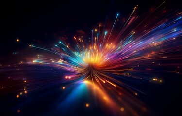 Obraz premium A burst of colorful, glowing light streaks across a black background.